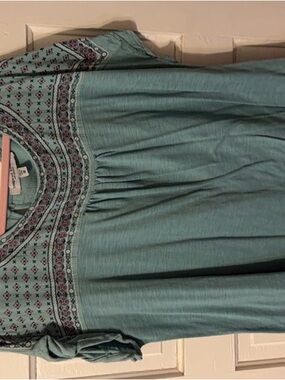 Tempted Teal Embroidered Yoke Top